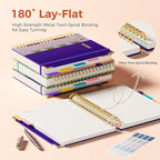 XYark Line Hardcover Spiral Notebook with Removable Dividers Tabs & Ruler, 5 Subject Notebook College Ruled, 300 Page, Large 8"x10" B5 Notebooks for Work School, Lined Journal for Women & Men, Purple