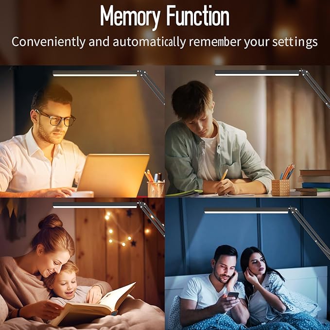 BZBRLZ LED Desk Lamp, Manicure Table Lamp, Eye-Caring Drafting Light, Dimmable Office Table Lamp with 3 Color Modes, 10 Brightness Levels & Adapter, Memory Function(Black)