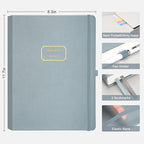 EMSHOI Meeting Notebook for Work with Action Items - 240 Pages A4 Large Project Planner Agenda Organizer Work Notebook for Women Men Office Business, PU Leather Hardcover, 8.5" x 11", Gray Blue