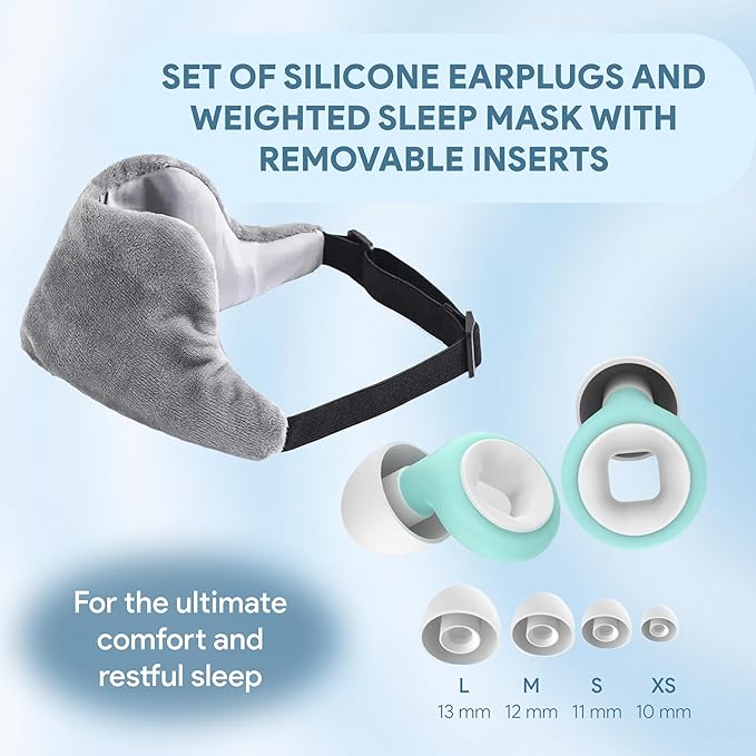 Weighted Eye Mask & Noise Cancelling Ear Plugs Set – Deep Sleep Earbuds & Weighted Sleep Mask for Sleeping, Migraine Relief & Night-Time Calm Airplane Gadgets & Traveling Essentials Relaxation Gifts