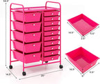 GLACER 15 Drawers Rolling Cart, Storage Cart with w/Removable Drawers & Steel Frame, Multipurpose Organizer Cart w/Sleek Handle, Utility Cart on Lockable Wheels for Home, School, Office (Hot Pink)