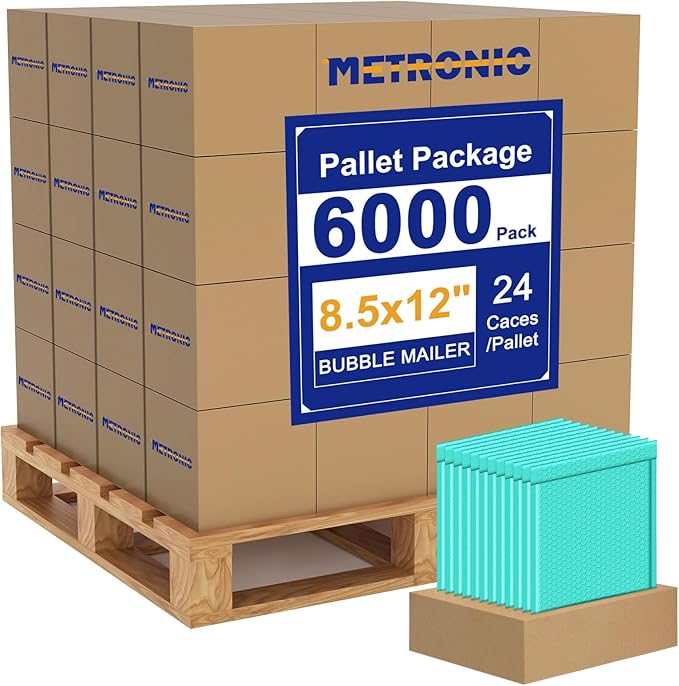 Metronic 6000 Pack Bubble Mailer 8.5x12 Inch Teal Full Pallet Usable Size 8.5x11" Waterproof Padded Envelopes Bubble Mailers Cushioning for Shipping,Jewelry Makeup Supplies,Gift Packaging Bulk