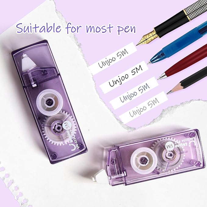 Unjoo White Correction Tape, Easy To Use Cute Applicator for Instant Corrections, For school, Office Workers (Gradient Purple, 5M/196" x 0.2",12pack)