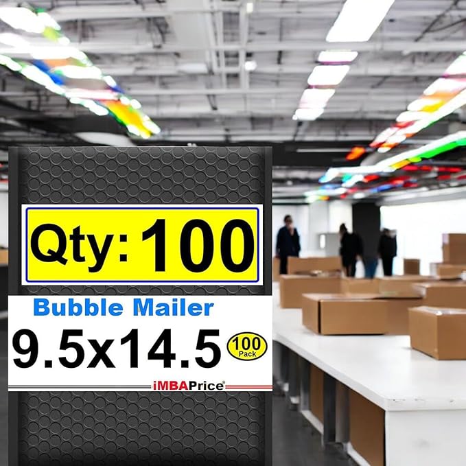 iMBAPrice 9.5x14.5 Inch Black Poly Bubble Mailers #4, 100-Pack Large Padded Envelopes, Waterproof Self-Seal Polybubble Bags for Shipping & Packaging