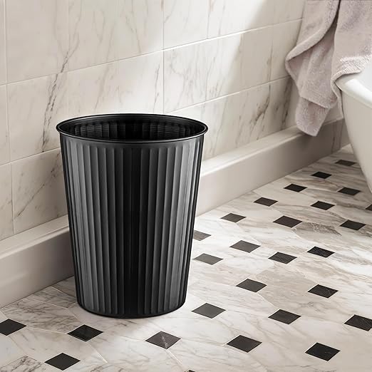 Monarch Abode Metal Bathroom Trash Can – Waste Basket for Bedroom, Office Desk, & Dorm, Handcrafted Ridge Embossed, Durable Decorative Black Small Trash Can Bathroom Garbage Bin Wastebasket