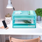 EASEPRES Paper Organizer Tray, 3 Tier Mesh Desk File Organizer Letter Sorter Holder for Home Office, Blue