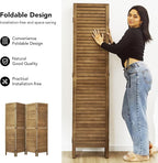 Room Partitions and Dividers, Temporary Wall with Double Hinges, 5.6 Ft Tall Folding Louver Wood Screen for Home Office Bedroom Hotel Decoration (4 Panels, Brown)