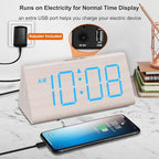 DreamSky Wooden Digital Alarm Clocks for Bedrooms - Electric Desk Clock with Large Numbers, USB Port, Loud Alarm for Heavy Sleepers, Adjustable Volume, Dimmer, Snooze, DST, Wood Décor, Adapter Powered