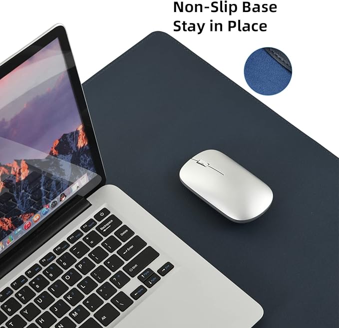 Wolaile PU Leather Desk Pad Blotter,Navy Waterproof Office Desktop Mat for Men,36x17in Non-Slip Large Mouse Pad/Writing Protector/Desk Accessories