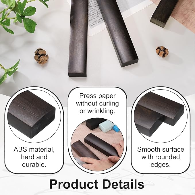uxcell 1 Pair Calligraphy Paper Weights, 11.8" Wooden Paperweight Desk Accessory for Home Office Calligraphy Practice Drawing Writing, Gift for Writers Professionals, Brown