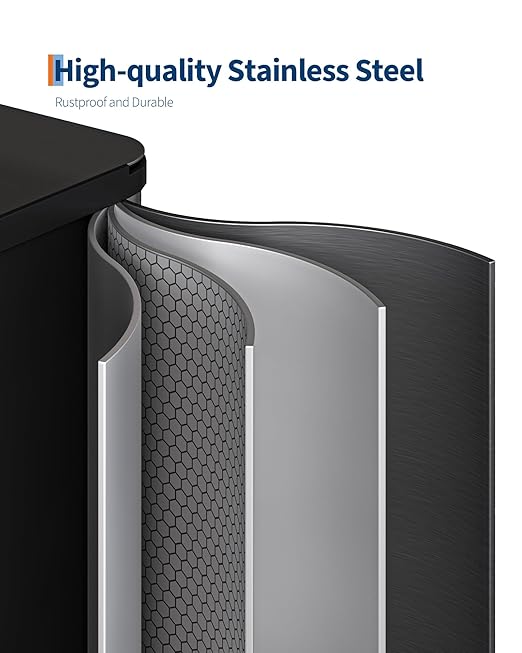 Stainless Steel Garbage Can, 2 x 8 gal Dual Compartment Trash Can with 2 Inner Buckets and Soft Close Lid, Foot Pedal Garbage Bin for Bathroom, Living Room, Kitchen, Black
