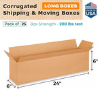 Long Moving & Shipping Boxes 24"L x 6"W x 6"H (25-Pack) - Extra Strength 200 lb vs Regular - Corrugated Heavy Duty Moving Boxes - Cardboard Box for Shipping - Long Box for Packing by IDL Packaging
