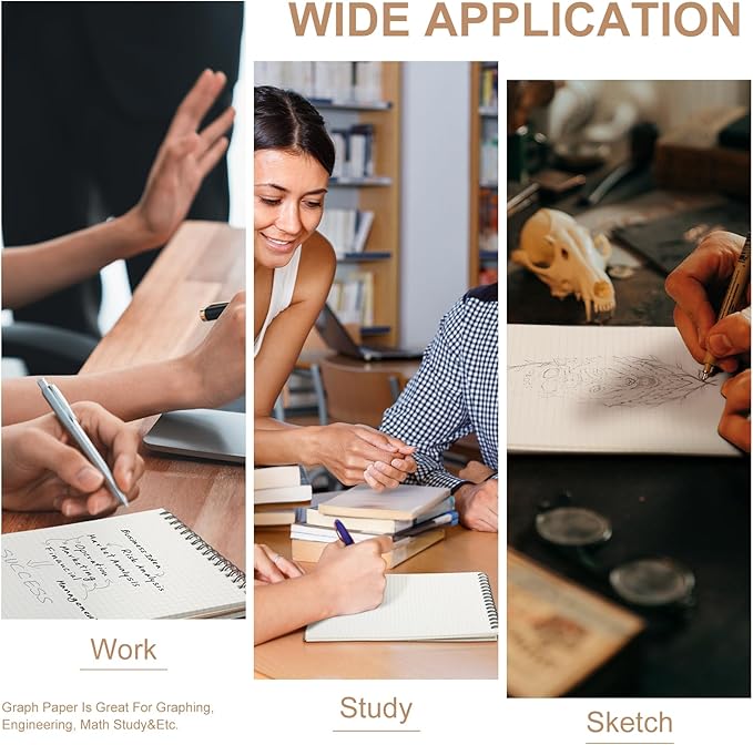 Engrowtic 2 Pack Graph Paper Spiral Notepad A5 Top Wirebound Notepad Grid Notebook Steno Pads Memo Notebook Grid Paper 140 Pages for Writing Sketching Drawing Office Supplies (Kraft)
