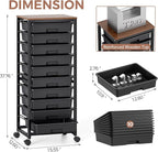 SYKIARIOL Rolling Cart with Drawers,10 Drawer Rolling Cart,Rolling storage cart with drawers,Black Rolling Drawer Cart,Teacher Rolling Cart for Classroom Storage,Craft Cart with Wooden Tabletop