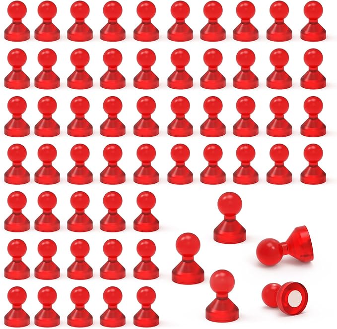 MHDMAG Magnetic Push Pins Powerful Push Pin Magnets for Fridge Whiteboards Calendars Maps in School & Office Pack of 60,Red