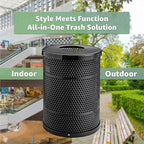 Zedfire 32 Gallon Perforated Waste Bin with Flat Lid, Steel Outdoor Heavy-Duty Commercial Trash Can, Round Recycle Container, Durable Garbage Can for Parks, Municipalities, Parking, Schools