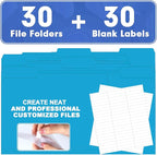 File Folder, HERKKA 30 Pack 1/3 Cut Tab File Folders, File Folders Great for Organizing and Filing, Letter Size, Light Blue