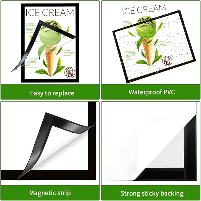 Marspark 64 Pc Magnetic Sign Holder 8.5 x 11 Self Adhesive Wall Mount Magnetic Document Paper Holder Display Picture Frame with Border and Clear PVC Front Cover for Office Wall Window Store