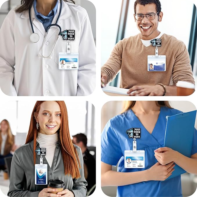 Just Need to Vent Funny Inhaler Badge Reel, Retractable ID Card Badge Holders, Medical Badge Clip for ICU Nurse ED ER Respiratory Therapy RT Intensivist Anesthesiologist CRNA Resident Physician