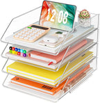 YKLSLH Simple 4 Tier Paper Organizer Letter Tray - Acrylic Stackable Desk File Organizer, Clear Paper Sorter Office Organizer for Letter/A4, Office File Ipad Books Notes Etc