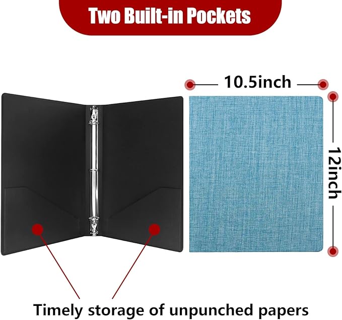 Vienrose 3 Ring Binder 1 Inch Round Rings with Linen Fabric Cover, Fits 8.5 x 11 Inch Paper, Durable Organizer for School, Office, Home, Recipes (2 Pack,Blue)