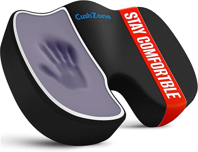 CushZone Seat Cushion, Memory Foam Cushion for Office Chair, Car Seat, Airplane, Chair Pad for Postpartum Pregnancy, Sciatica Tailbone Back Pain Relief for Long Sitting Workers, Car Drivers, Black