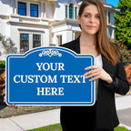 Custom Decorative Sign, Personalized Metal Sign for Business, Driveway, Home, Airbnb, Office Door Plaque, Blue Background, 12x18 Inches, ACM, Fade Resistant, Made in USA by Sigo Signs