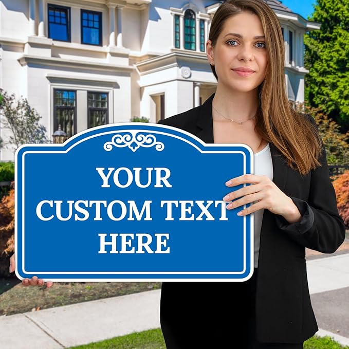 Custom Decorative Sign, Personalized Metal Sign for Business, Driveway, Home, Airbnb, Office Door Plaque, Blue Background, 12x18 Inches, ACM, Fade Resistant, Made in USA by Sigo Signs