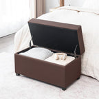 Joveco 32" Leather Storage Ottoman Bench, Rectangle Foot Rest Stool for Living Room, Bedroom, Entryway, Brown