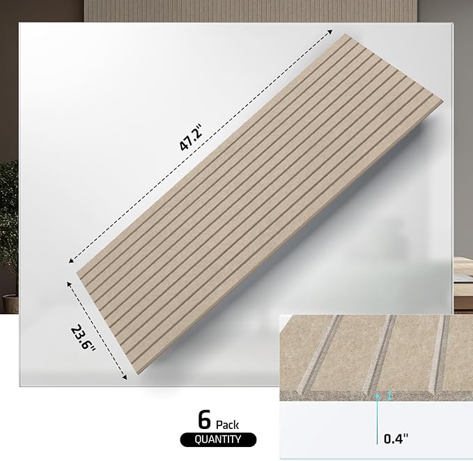 UMIACOUSTICS 6 Packs Acoustic Panel,47.2 x 23.6 Inches Decorative Sound Proof Panel for Office,Home Theater,Studio,Light Tan