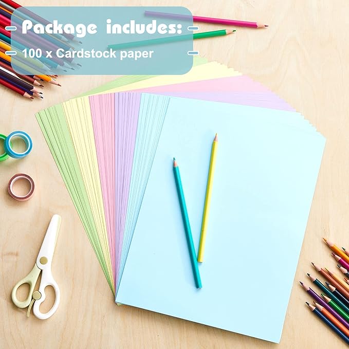Sinmoe 100 Sheets 5 Shades Cardstock Paper 8.5 x 11 Inches 180gsm Solid Core Printer Paper for Scrapbooking DIY Arts Crafts Making Office Home Supplies (Macaron Series)