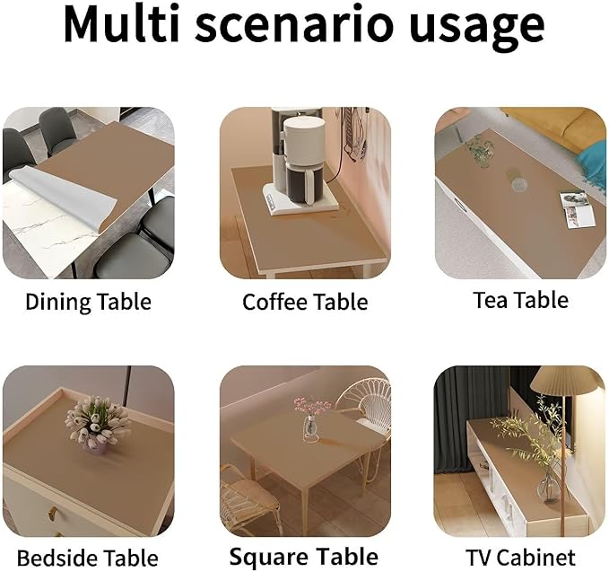 Zinkooat Leather Table Cover,1.8mm Thick,36x60 Inch Table Protector,Table Protector for Dining Room Table,Dining Table Cover,Table Cover Protector,Coffee Table Protector(Khaki+Silvery,36x60)