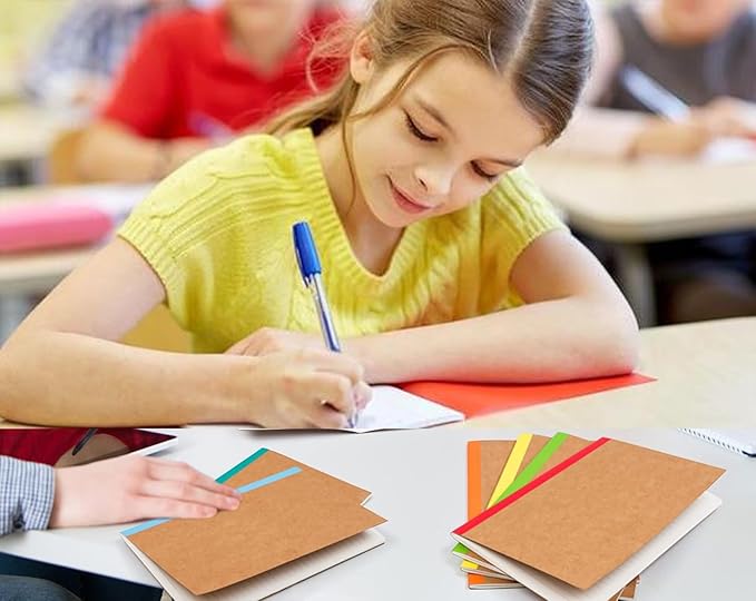 Zegrox A5 Notebook Bulk, 48 pack Kraft Cover College ruled Travel Journals with Pastel Color Spine for Students Office, 60 Lined Pages, 8.3”x 5.5”
