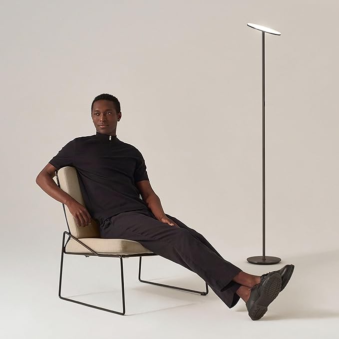 Brightech Sky LED Floor lamp, Torchiere Super Bright Floor Lamp for Living Room Decor & Office - Dimmable, Tall Standing Lamp with Warm Light for Bedroom & Reading - Bronze