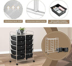 LDAILY 10 Drawer Rolling Cart, Storage Cart Organizer on Wheels, Drawer Cart with Metal Frame & Large Storage Capacity, Rolling Cart with Drawers for Living Room Classroom, Office