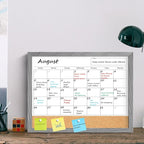Calendar Whiteboard for Wall, 18x24 Inches Dry Erase Calendar Cork Board Combo, Magnetic Monthly White Board with Wood Framed, Hanging Dry Erase Board for Home Kitchen Office Planner Memo