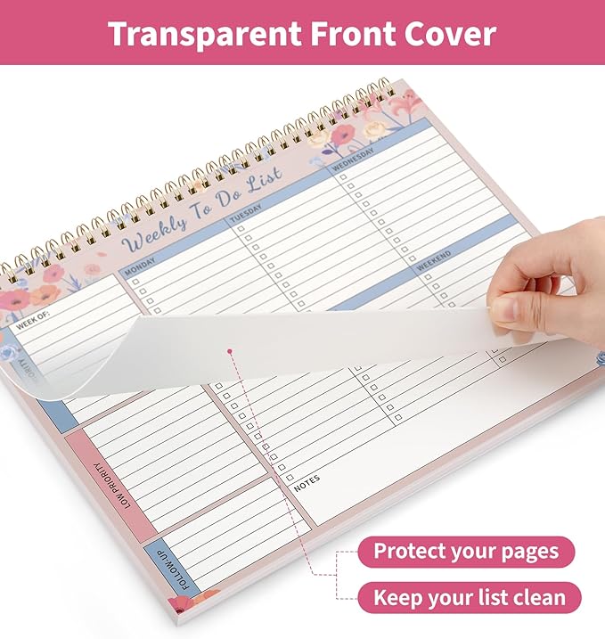 104 Pgs Weekly To Do List Notepad, 52 Duplex-Printed Undated Sheets 100 GSM（8.5"×11") Weekly Desk Planner For Work Home School Office Desk Accessories Supplies & Goal Setting Tasks -Pink Floral