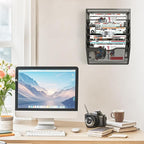 KZWKRG 6 Tier Wall File Organizer Hanging Vertical File Organizer, Wall Mounted Mail Paper Document Folder Holder, Mesh Magazine Rack Mail Document Organizer for Office School Home(Black)