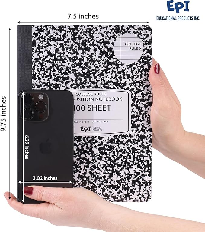 EPI 5040 Pack (Pallet) College Ruled Composition Notebook Bulk, 200 pages (100 Sheets), 9-3/4 x 7-1/2, Black Marble, Bulk School Supplies, Heavy Duty, Durable Office Notebooks, Sturdy Sewn Binding