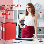 Henoyso 48 Pcs 3 Ring Binder 0.5 Inch Round Fits Letter Size 8.5'' x 11'' Paper Plastic Flexible Binder Bulk Holds 140 Sheets with 1 Pockets Versatile Organizer for Home Office School (Red)
