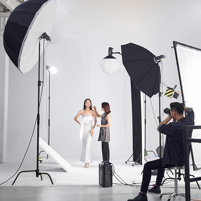 Soonpho 2 Pack 100% Heavy-Duty Steel C-Stand, Pro Photography Light Stand with 3.5'/108cm Extension Arm, Grip Head, Turtle Base for Studio Monolight, Softbox, Reflector, Max Height 10'/305cm – Black
