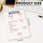 APIILVPQ Bible Verse Clipboard, Pink Bow Clipboards with Low Profile Clip for Office School Use, Christian Wooden Clip Boards for Nurses Teachers Students - B03