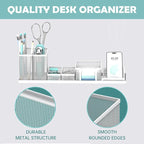 SUPEASY Pen Holder for Desk, 6 Piece Mesh Desk Organizer set for Office Organization with Mail Organizer, Letter Phone Holder, Sticky Notes Caddy Storage, White