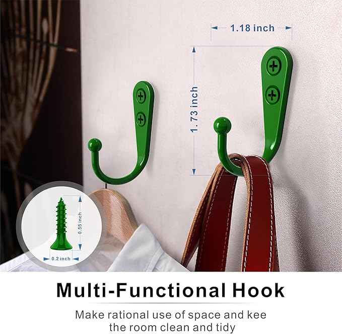 ZAYBOD 15 Pcs Coat Hooks, Hanger Hook with 30 Pieces Screws for Hanging Hat, Towel, Key, Robe, Coats, Scarf, Bag, Cap, Coffee Cup, Mugs(Green)