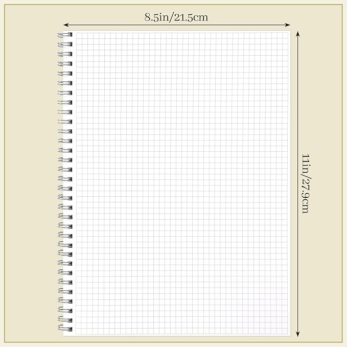 BESARME 80 Sheets Graph Paper Spiral Notebook 8.5" × 11", 2PCS Graph Paper Notebook College Ruled Spiral Notebooks for School Office