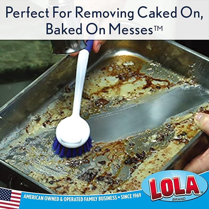LOLA Pro Pot N' Pan Brush, 36 Pack, Abrasive Cleaning, Poly & Brass Wire Bristles, Comfort Rubber Grip, Use for Caked-On & Baked-On Messes