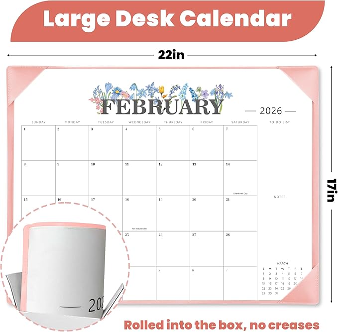 2026 Desk Calendar - 18 Month Desktop Calendars (Jan 2026–Jun 2027),Large 22x17 Monthly Calendar with Home & Office Floral Desk Pad Calendars (Pink, 22*17)
