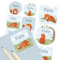 Large Name Labels for Kids (33) - Custom Stickers for Daycare and School Supplies - Durable, Waterproof Stickers for Water Bottles, Lunch Boxes, and More with Unique Designs - Red Panda