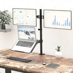 WALI Dual Monitor Stand, Laptop and Monitor Stand for 2 Screen 1 Laptop Notebook, Extra Tall Desk Mount for Monitor up to 27 inch, Notebook up to 17 inch (M002XLLP), Black