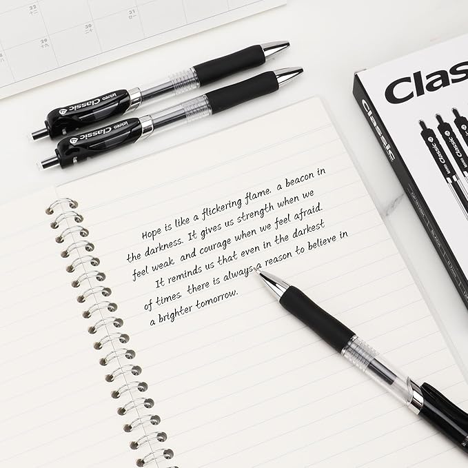 Lekreo Classic Retractable Gel Roller Pens, 0.7mm Fine Point Black Ink (Black - 36 Packs)